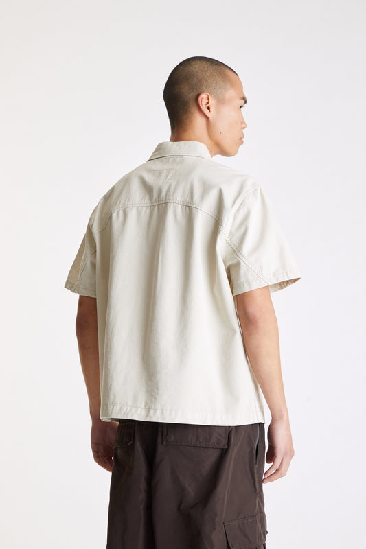 Cotton Short Sleeve Button Down Shirt in Natural