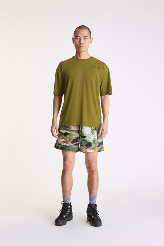 Paneled Athletic T-Shirt in Olive
