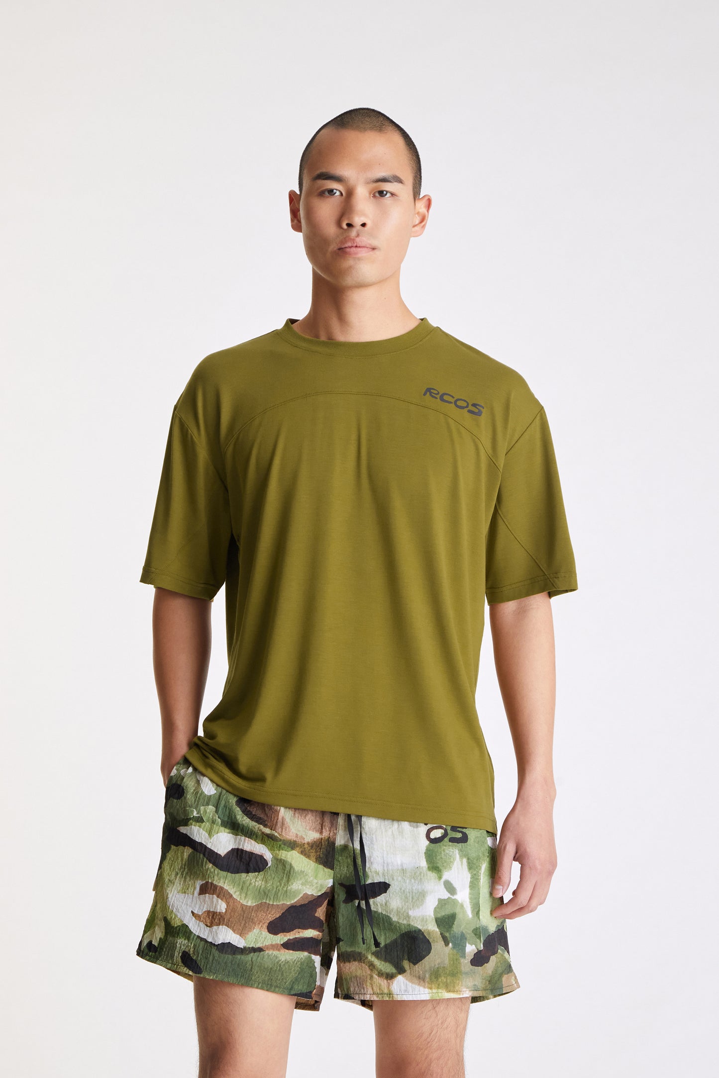 Paneled Athletic T-Shirt in Olive