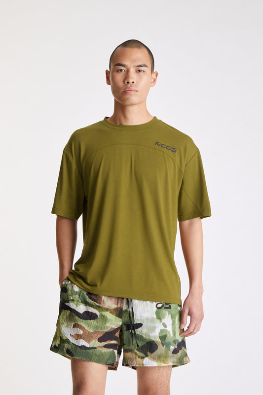 Paneled Athletic T-Shirt in Olive