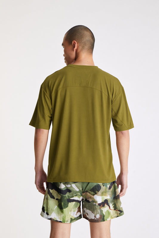 Paneled Athletic T-Shirt in Olive