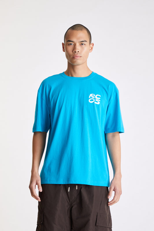Stack Logo T-Shirt in Turquoise & White
