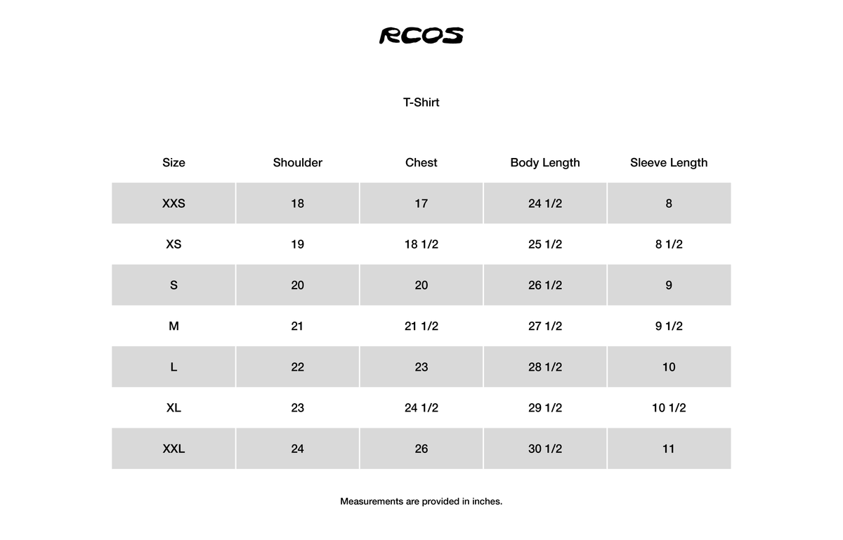 Icosa Triangles T-Shirt in White Size Chart