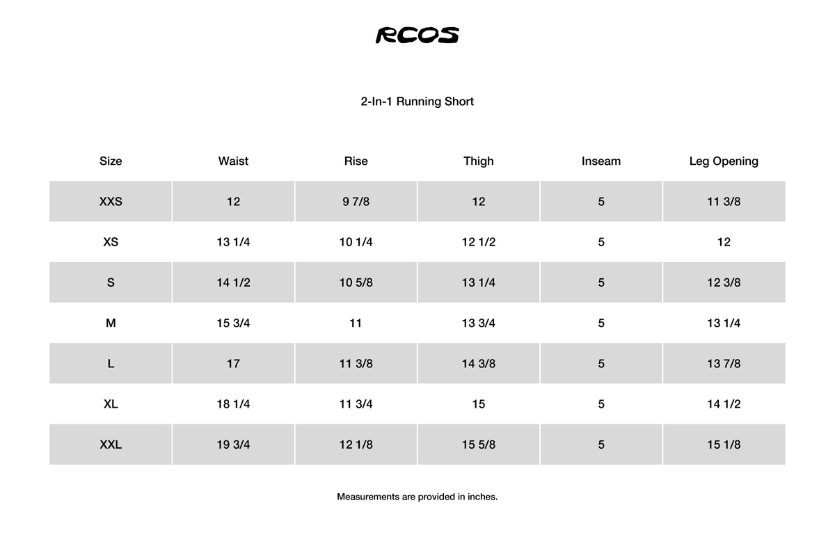 2-In-1 Running Short in Watercolor Camo Size Chart
