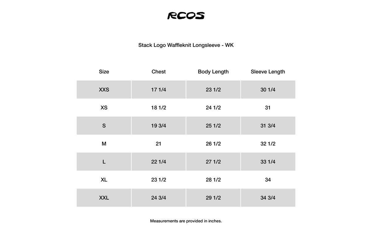 Stack Logo Waffleknit Longsleeve - WK Size Chart
