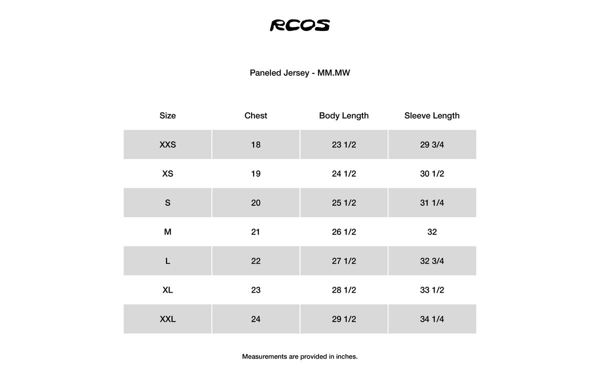 Paneled Jersey - MM.MW Size Chart