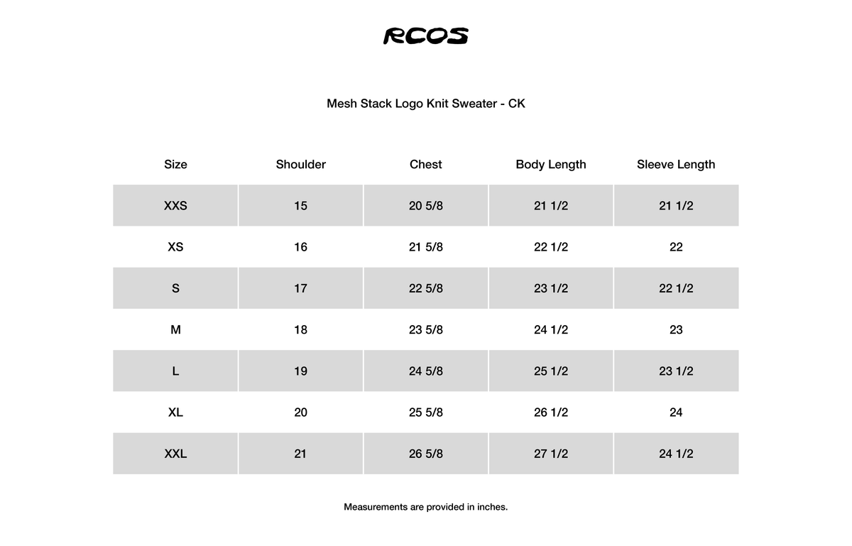 Mesh Stack Logo Knit Sweater - CK Size Chart