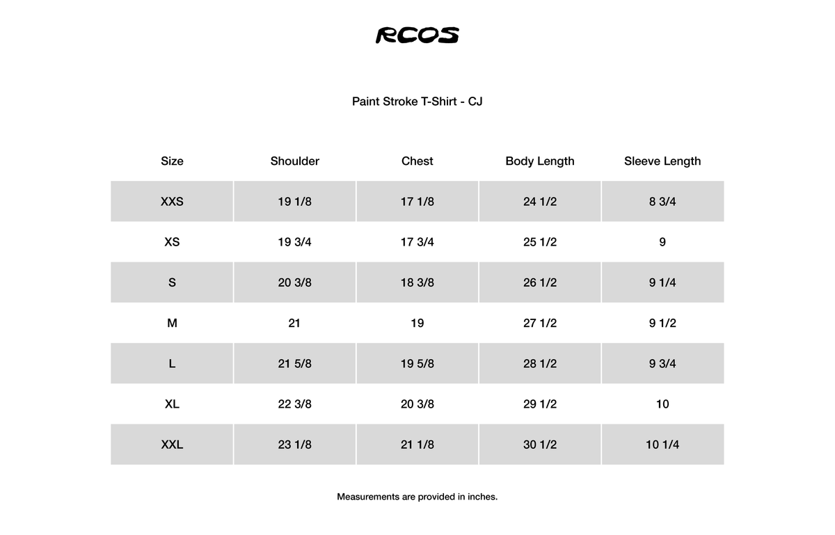 Paint Stroke T-Shirt - CJ Size Chart