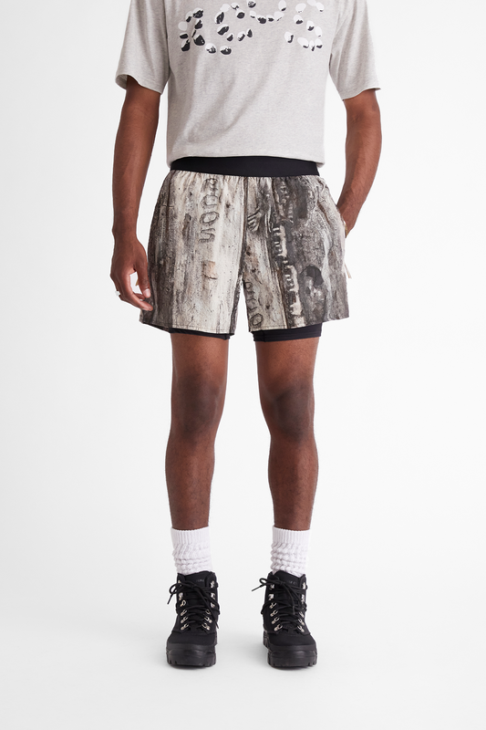 2-In-1 Nylon Running Short in Tree Bark Camo