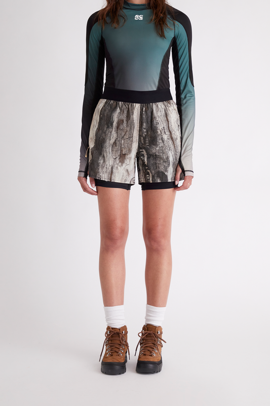 2-In-1 Nylon Running Short in Tree Bark Camo