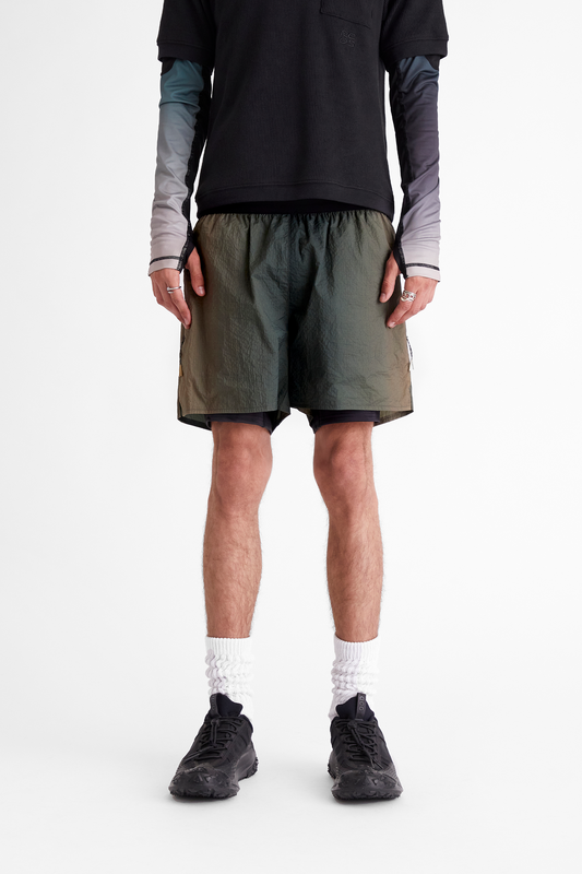 2-In-1 Nylon Running Short in Gradient Green & Brown