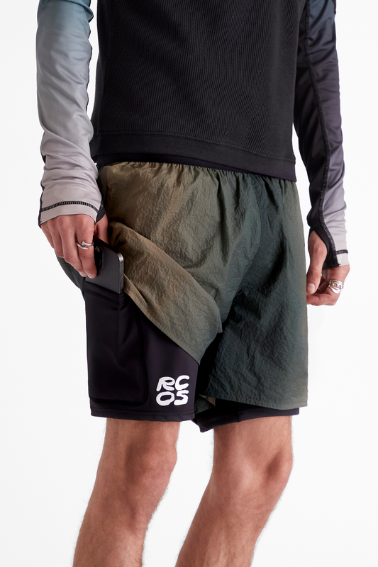 2-In-1 Nylon Running Short in Gradient Green & Brown