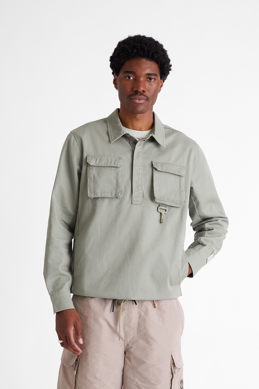 Cotton Cargo Pullover Shirt in Sage Green