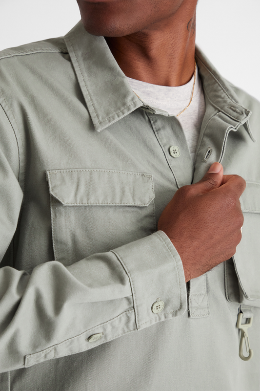 Cotton Cargo Pullover Shirt in Sage Green