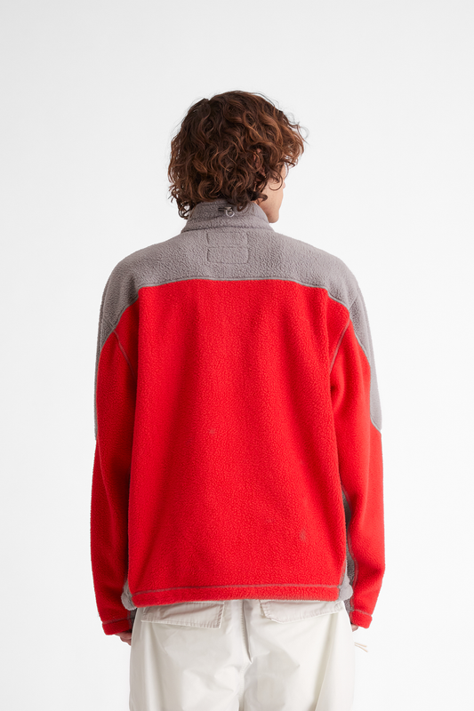 Sherpa Fleece Collared Pullover in Red & Grey