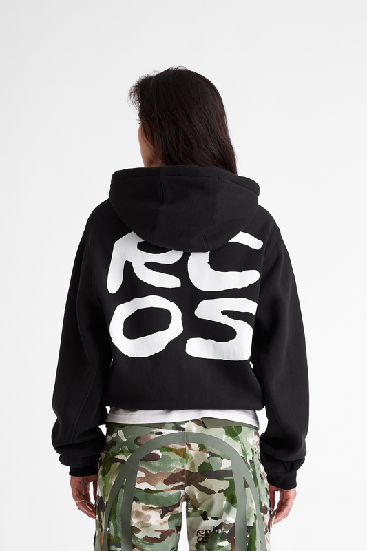 Stack Logo Zip Up Hoodie in Black