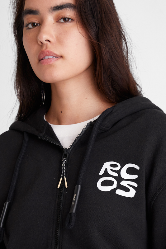 Stack Logo Zip Up Hoodie in Black