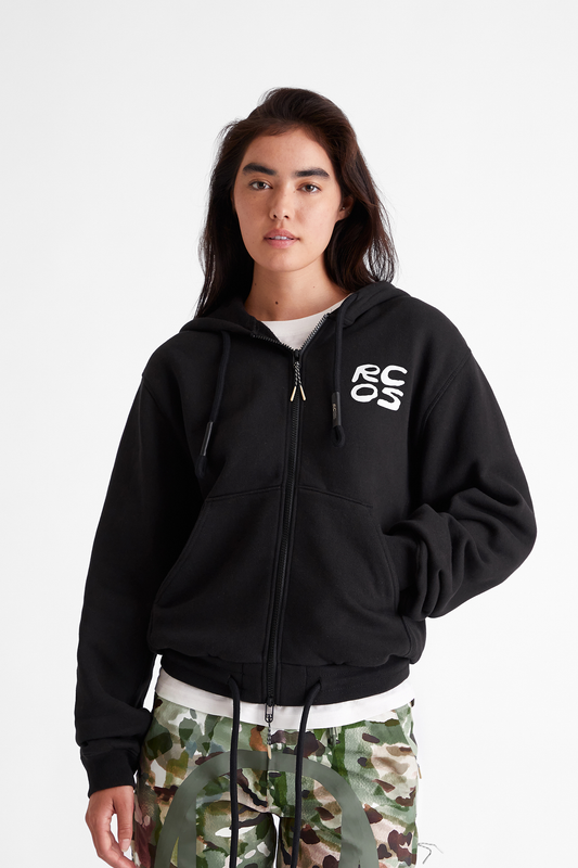 Stack Logo Zip Up Hoodie in Black