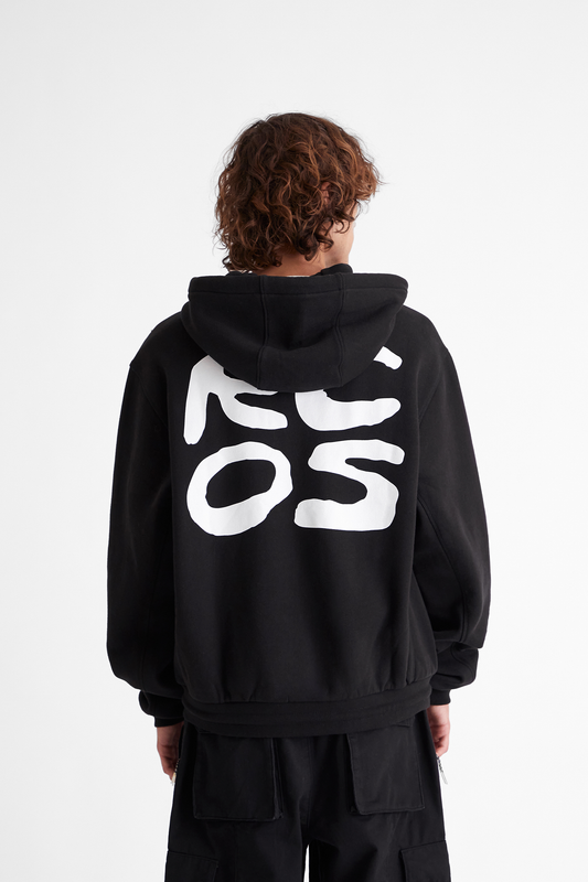 Stack Logo Zip Up Hoodie in Black