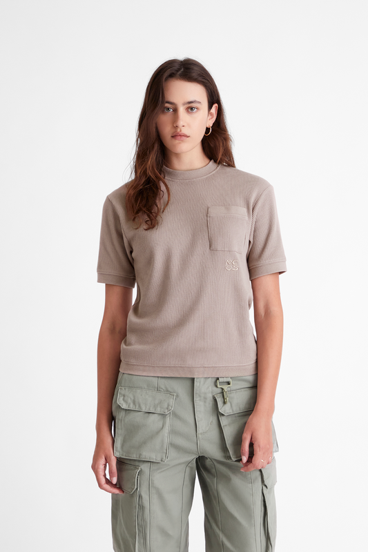 Waffle Knit Pocket T-Shirt in Mauve