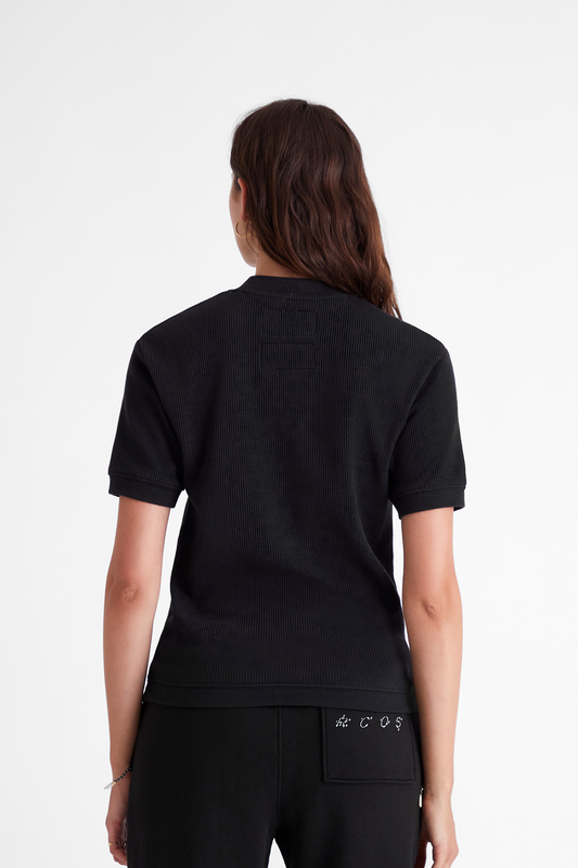 Waffle Knit Pocket T-Shirt in Black