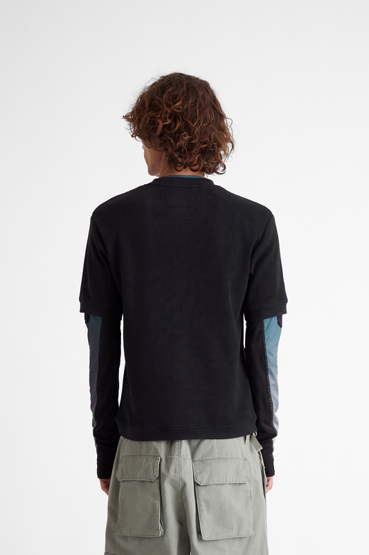 Waffle Knit Pocket T-Shirt in Black