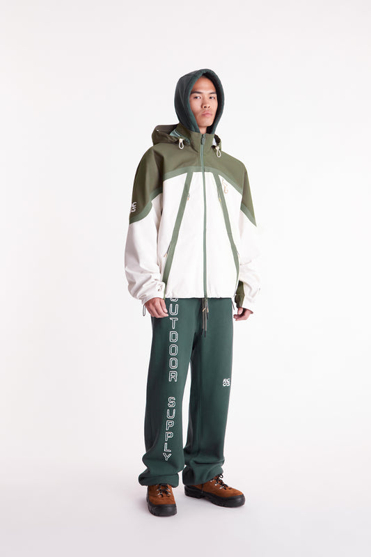 Taped Seam Nylon Shell Jacket in Green & White