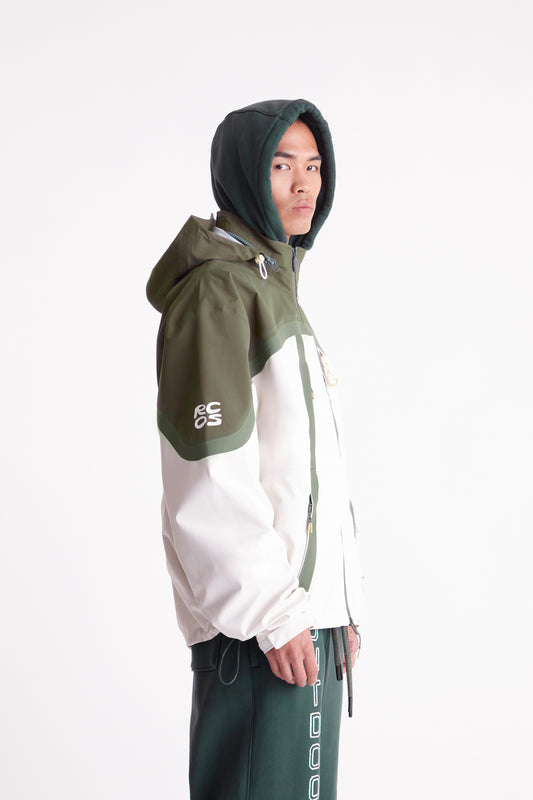 Taped Seam Nylon Shell Jacket in Green & White