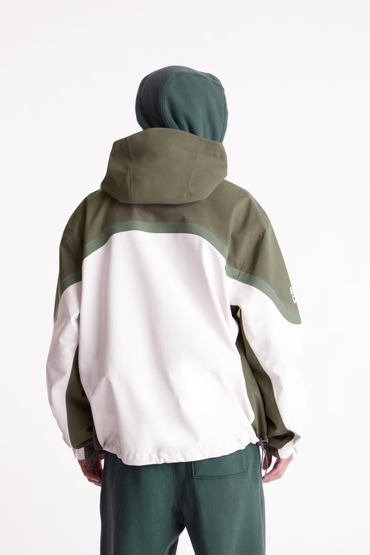 Taped Seam Nylon Shell Jacket in Green & White