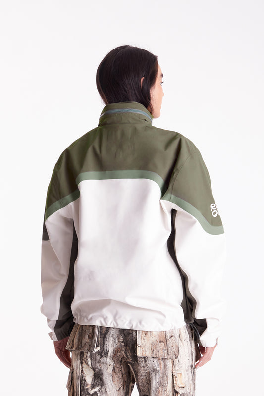 Taped Seam Nylon Shell Jacket in Green & White