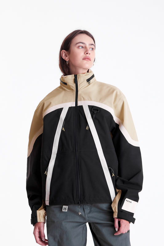 Taped Seam Nylon Shell Jacket in Khaki & Black