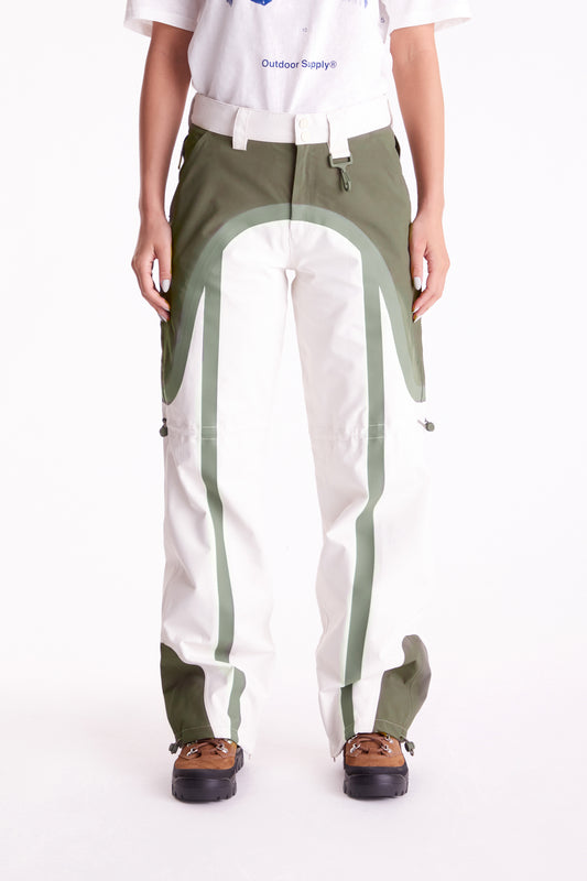 Taped Seam Nylon Shell Pant in Green & White