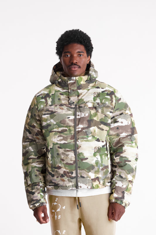 Nylon Puffer Jacket in Watercolour Camo