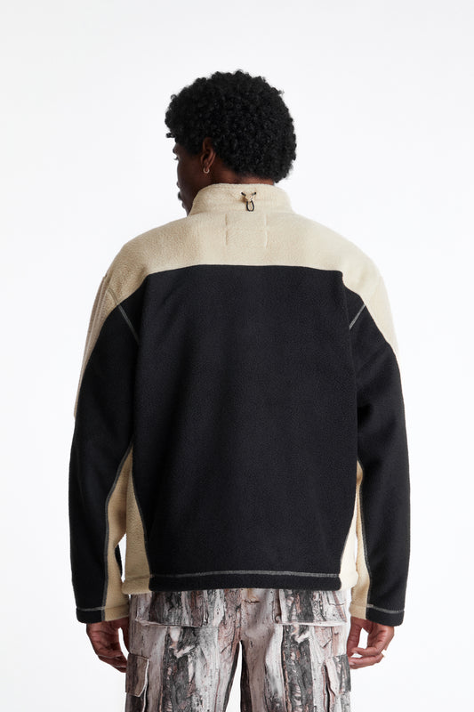 Sherpa Fleece Collared Pullover in Khaki & Black