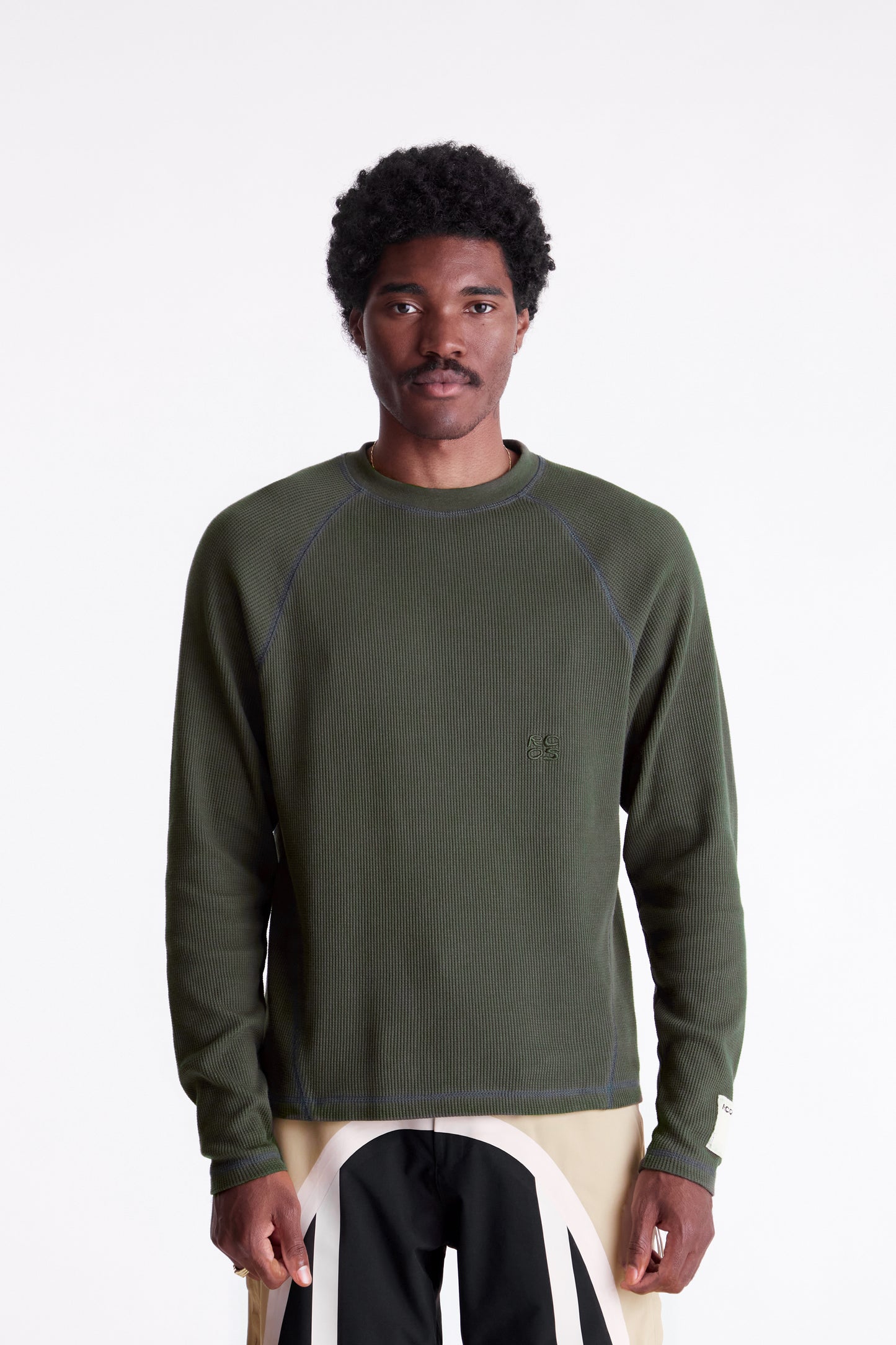 Waffle Knit LS Shirt in Olive