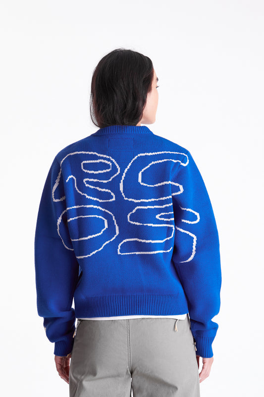 Stack Logo Heavy Intarsia Knit Sweater in Blue