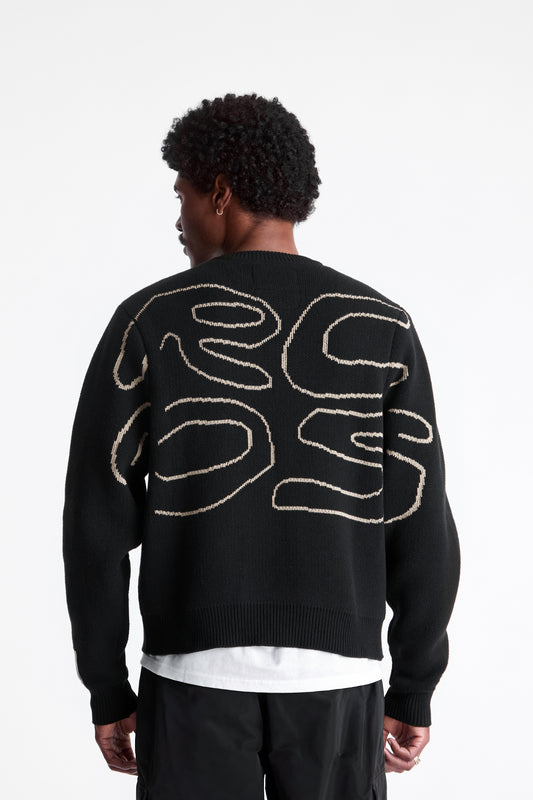 Stack Logo Heavy Intarsia Knit Sweater in Black