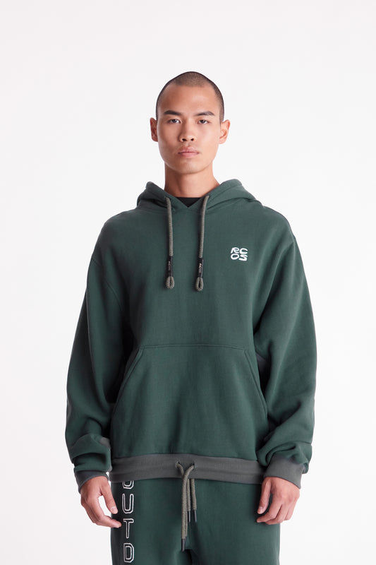 Stack Logo Embroidered Hoodie in Forest Green