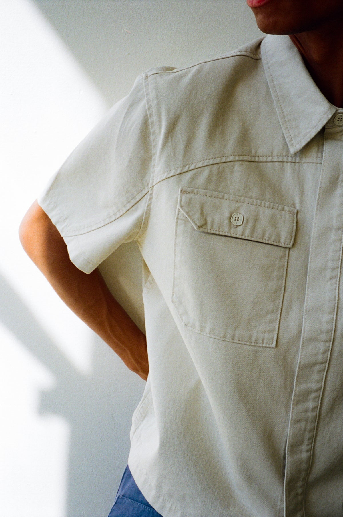 Cotton Short Sleeve Button Down Shirt in Natural