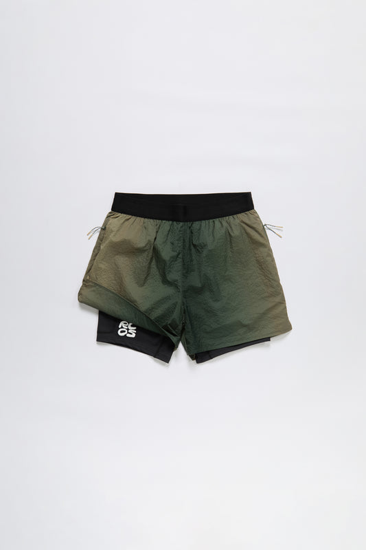 2-In-1 Nylon Running Short in Gradient Green & Brown