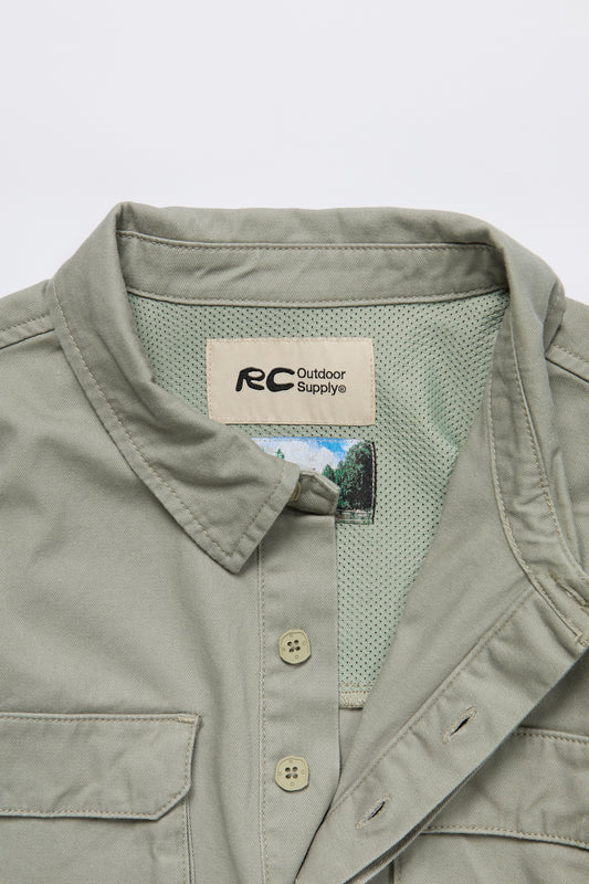 Cotton Cargo Pullover Shirt in Sage Green