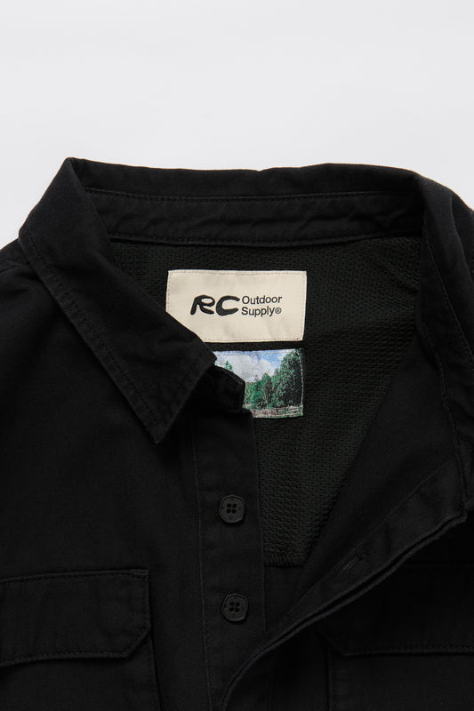 Cotton Cargo Pullover Shirt in Black