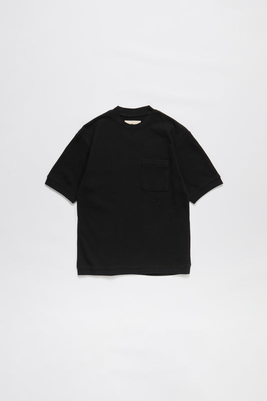 Waffle Knit Pocket T-Shirt in Black