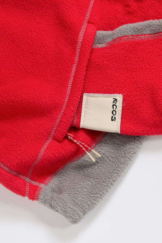 Sherpa Fleece Collared Pullover in Red & Grey