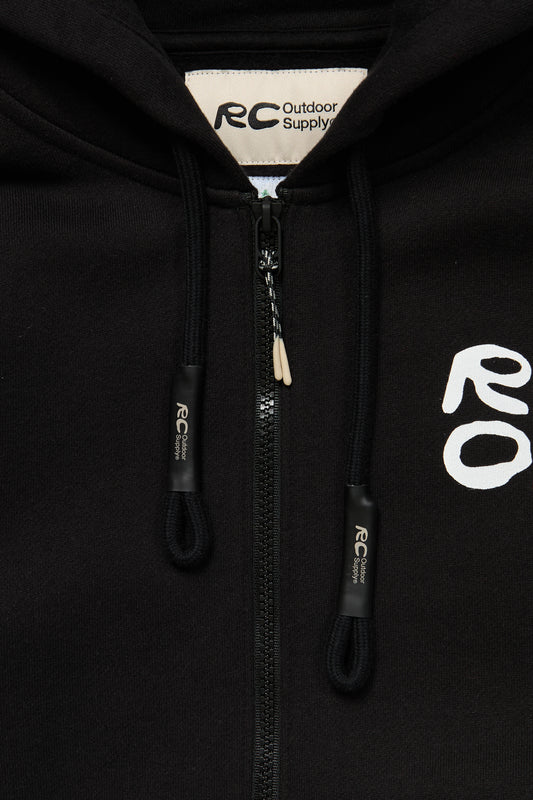 Stack Logo Zip Up Hoodie in Black