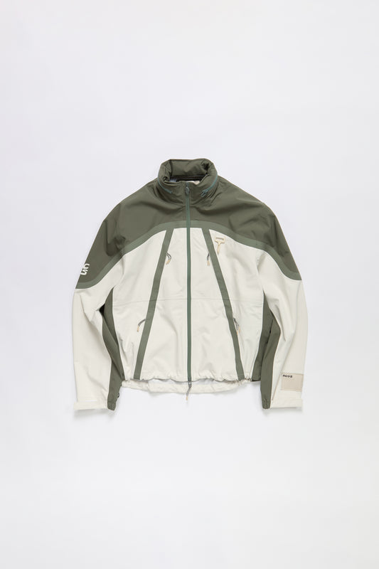 Taped Seam Nylon Shell Jacket in Green & White