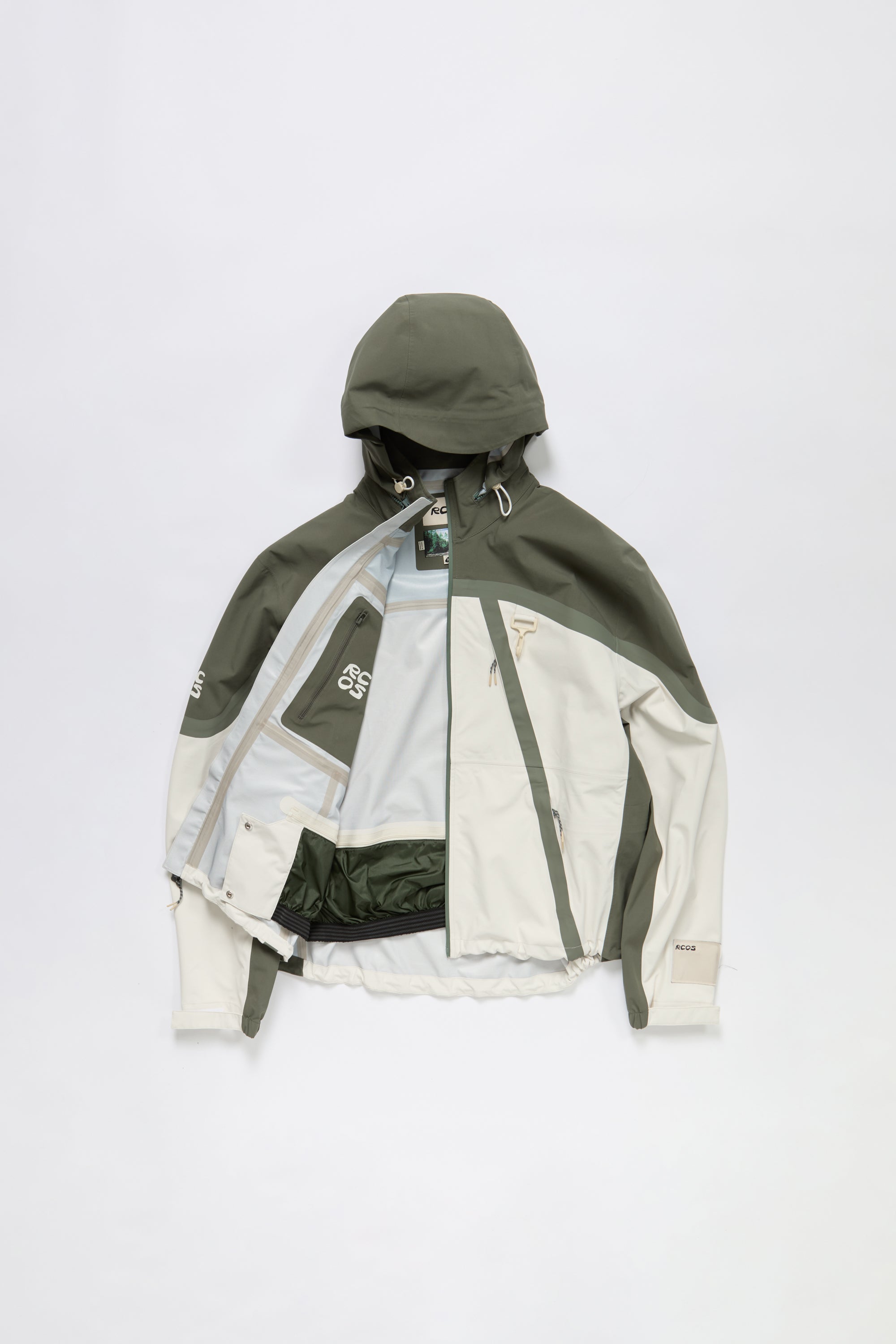 Taped Seam Nylon Shell Jacket in Green White XXS Green White