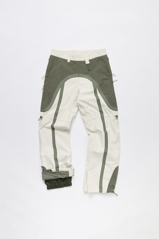 Taped Seam Nylon Shell Pant in Green & White