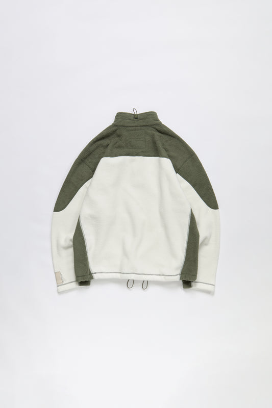 Sherpa Fleece Collared Pullover in Green & White