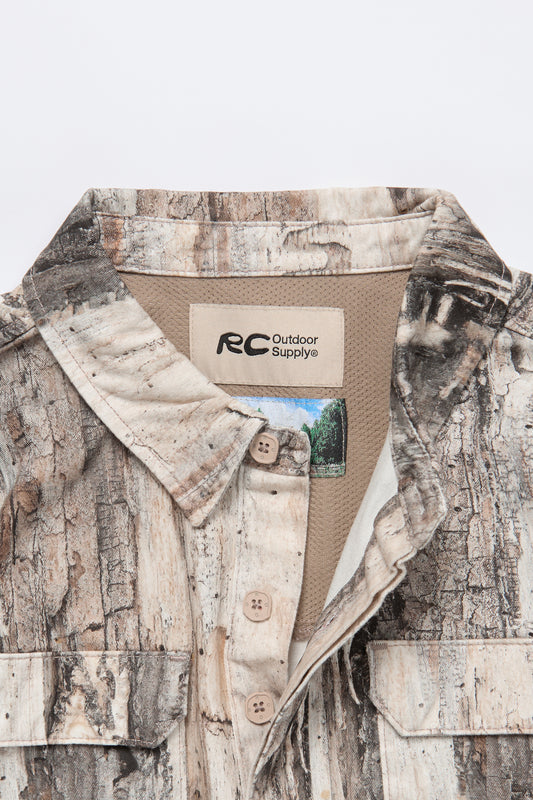 Cotton Cargo Pullover Shirt in Tree Bark Camo